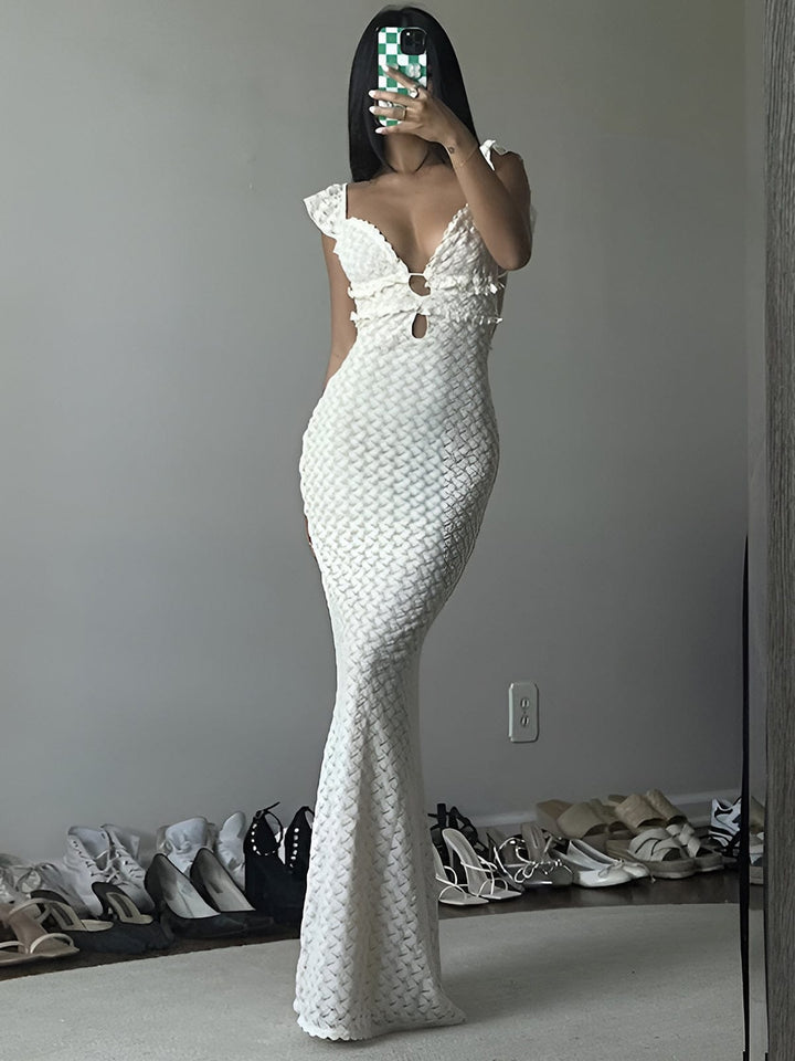 Elegantes Damen Maxikleid für Hochzeitsgäste mit tiefem V-Ausschnitt und modernem Schnitt (4)