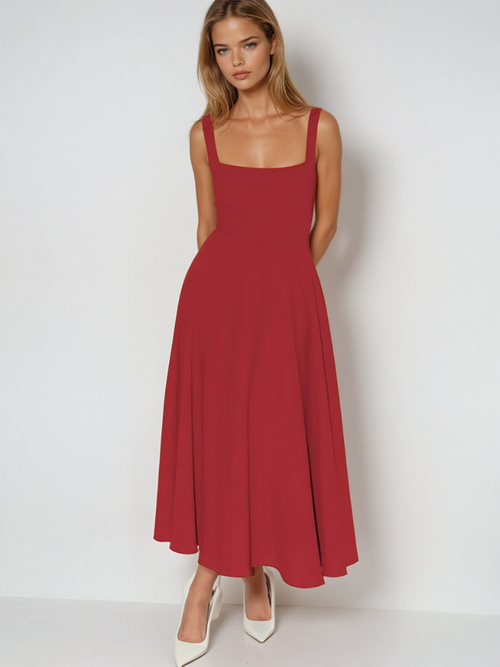Elegantes Damen Midikleid für den Herbst in Rot