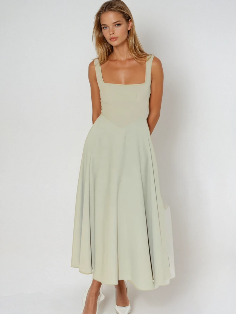 Elegantes Damen Midikleid für den Herbst in Salbeigrün