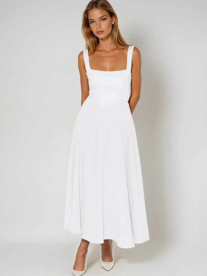 Elegantes Damen Midikleid für den Herbst in Weiß