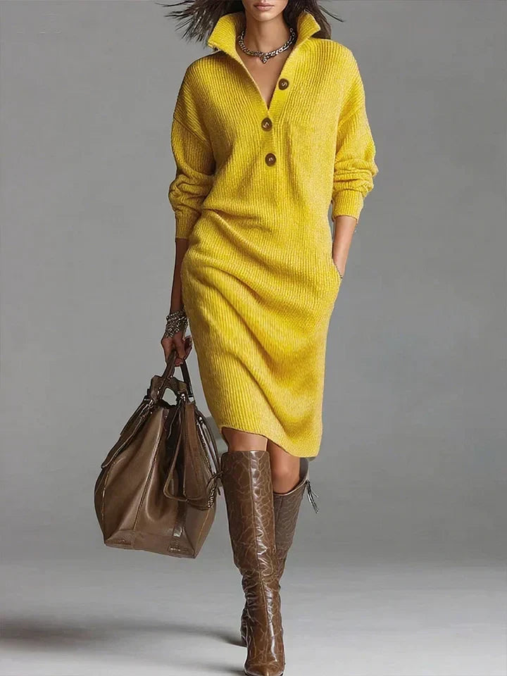 Elegantes Damen Midikleid für Hochzeitsgäste im Herbst in Gelb