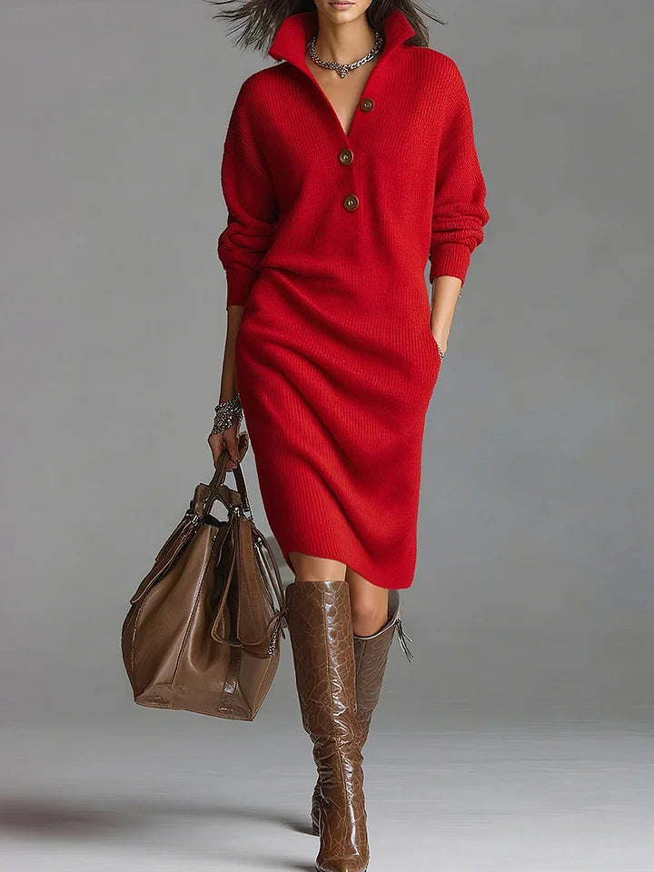 Elegantes Damen Midikleid für Hochzeitsgäste im Herbst in Rot
