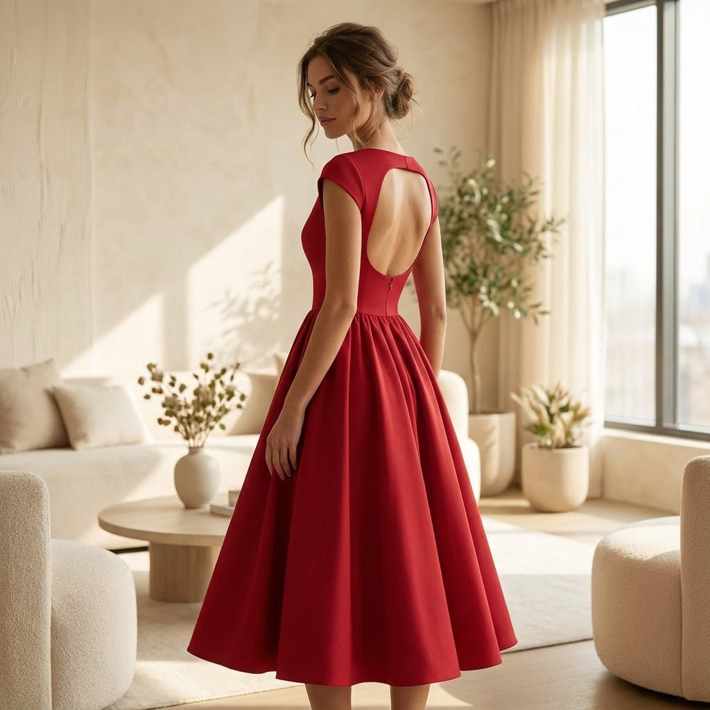 Elegantes Damen Midikleid mit Kapselärmel für Hochzeitsgäste und festliche Anlässe (8)