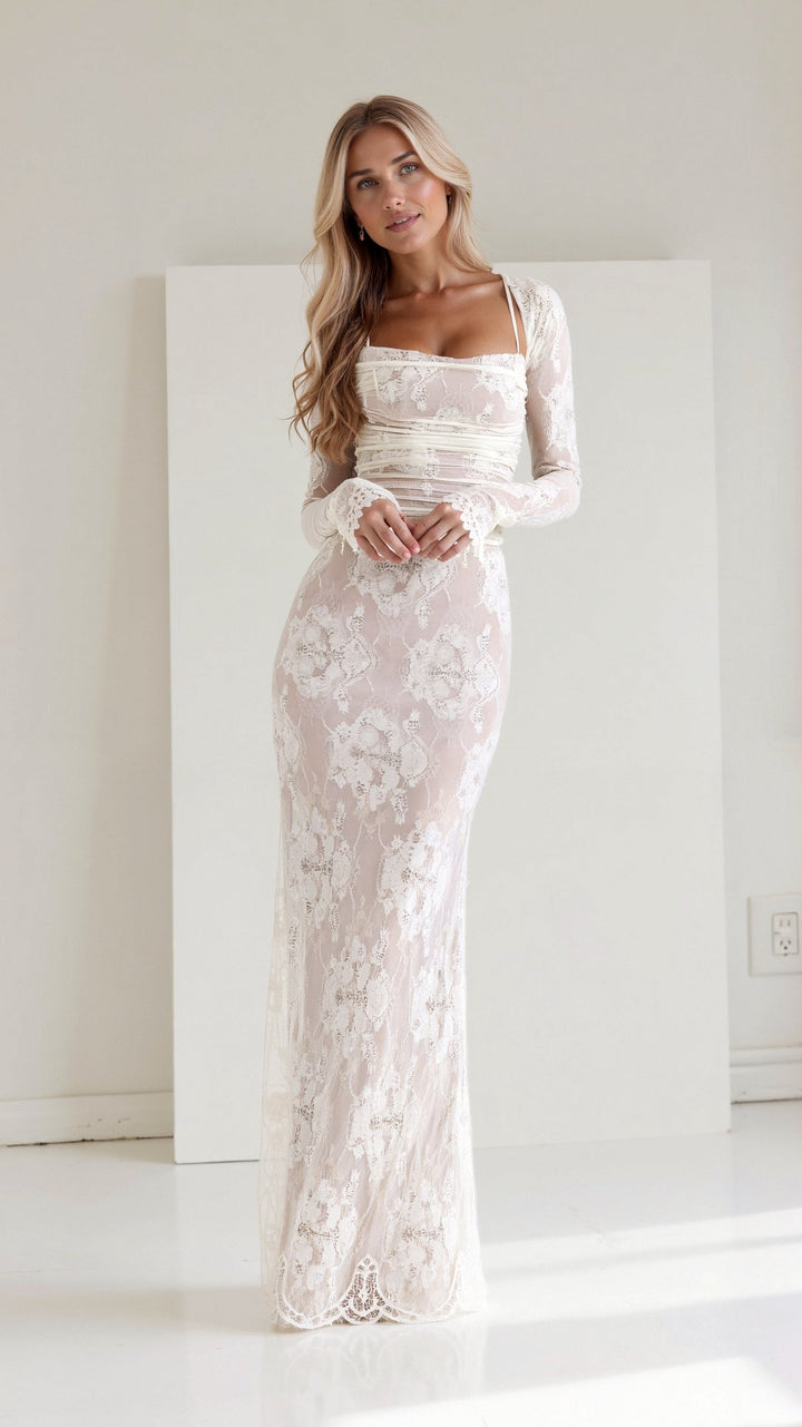 Elegantes Damen Spitzen-Maxikleid für Hochzeitsgäste