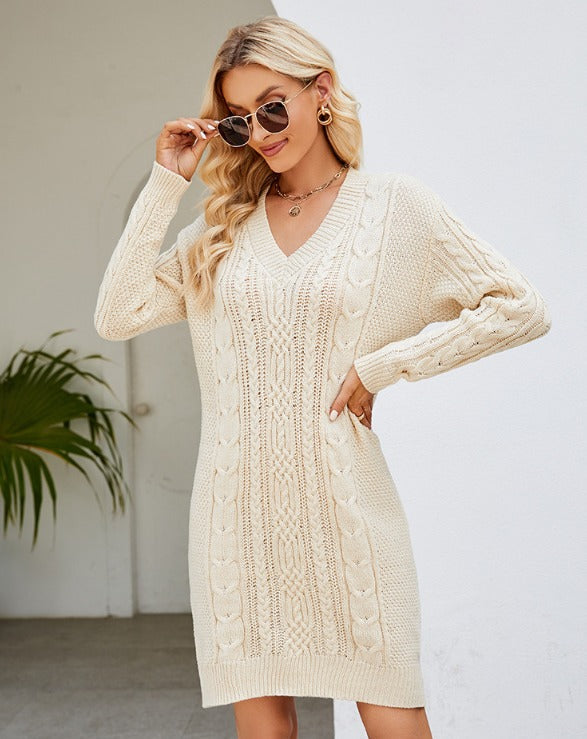 Elegantes Damen Strickkleid Midi Spitzenrücken (2)
