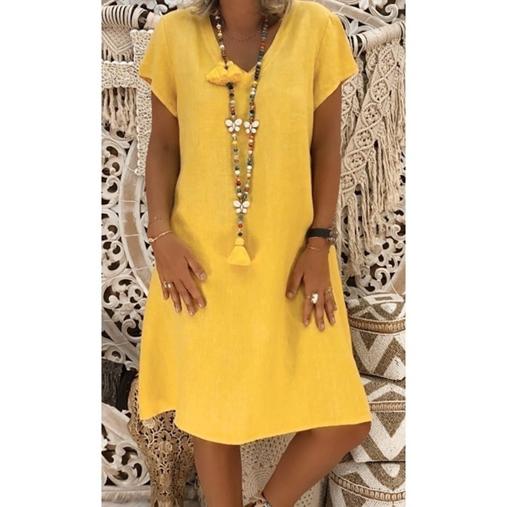 Elegantes Damenminikleid in Leinen zum Sommer in Gelb