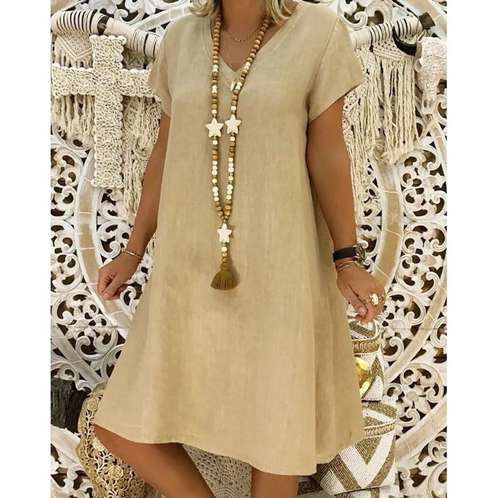 Elegantes Damenminikleid in Leinen zum Sommer in Khaki
