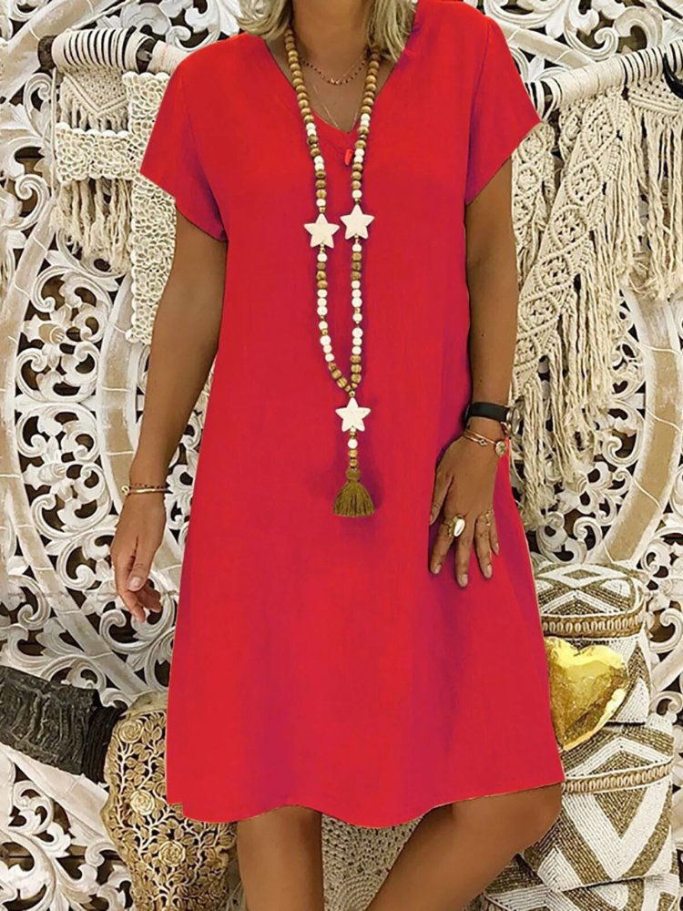 Elegantes Damenminikleid in Leinen zum Sommer in Rot
