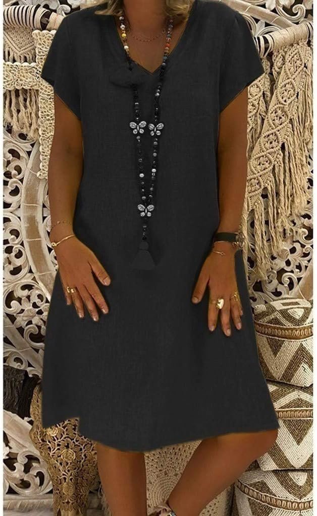 Elegantes Damenminikleid in Leinen zum Sommer in Schwarz