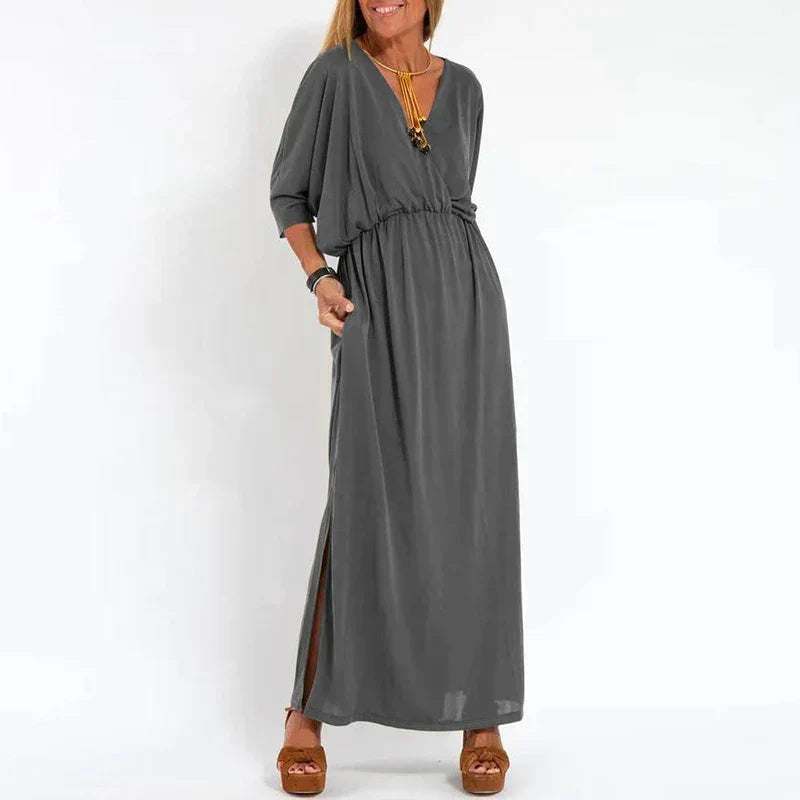 Elegantes Herbst-Maxikleid in Grau