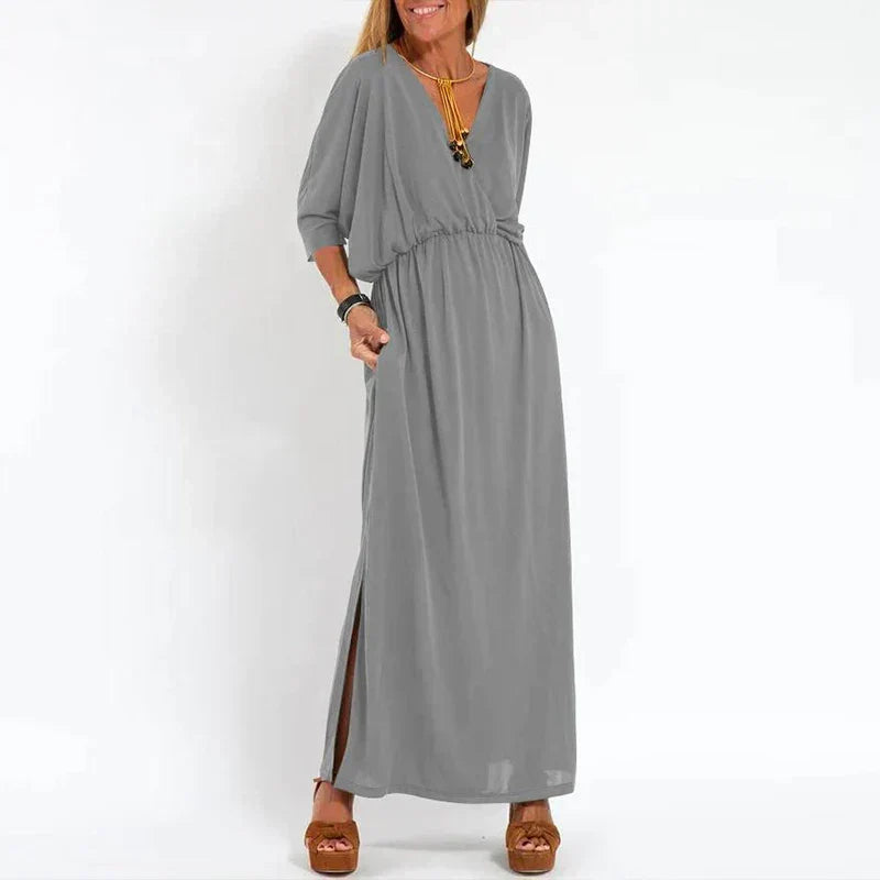 Elegantes Herbst-Maxikleid in Hellgrau (Fast ausverkauft)