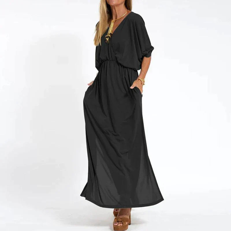 Elegantes Herbst-Maxikleid in Schwarz