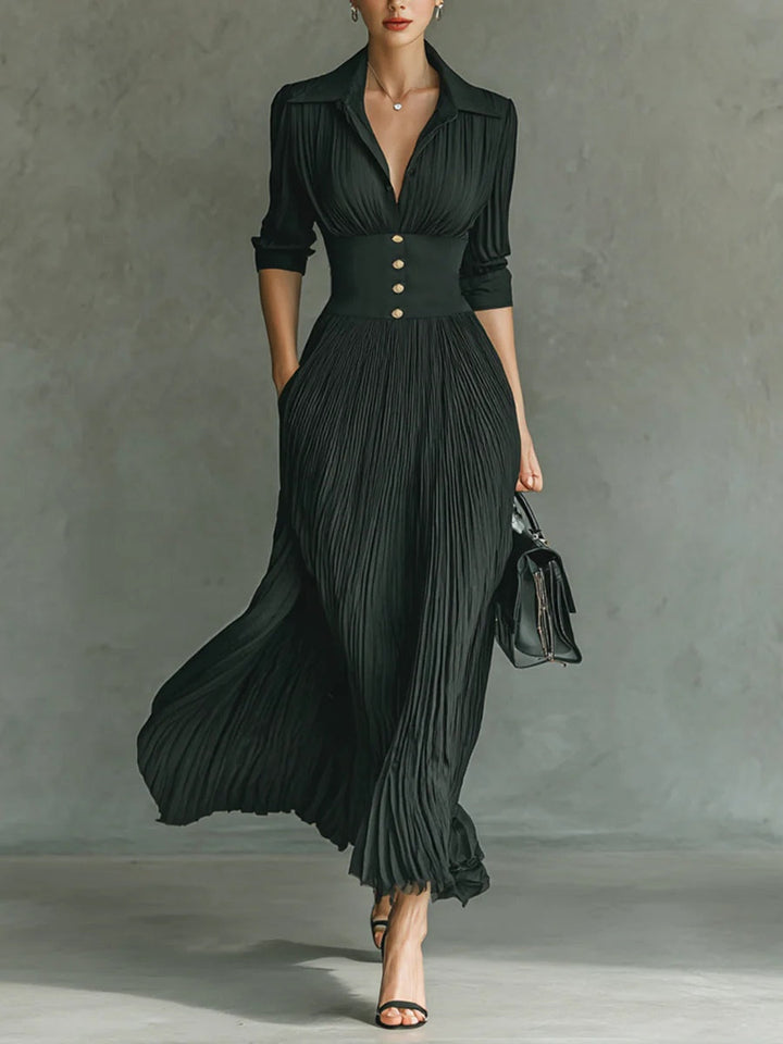 Elegantes Herbstkleid Midi aus Polyester in Schwarz