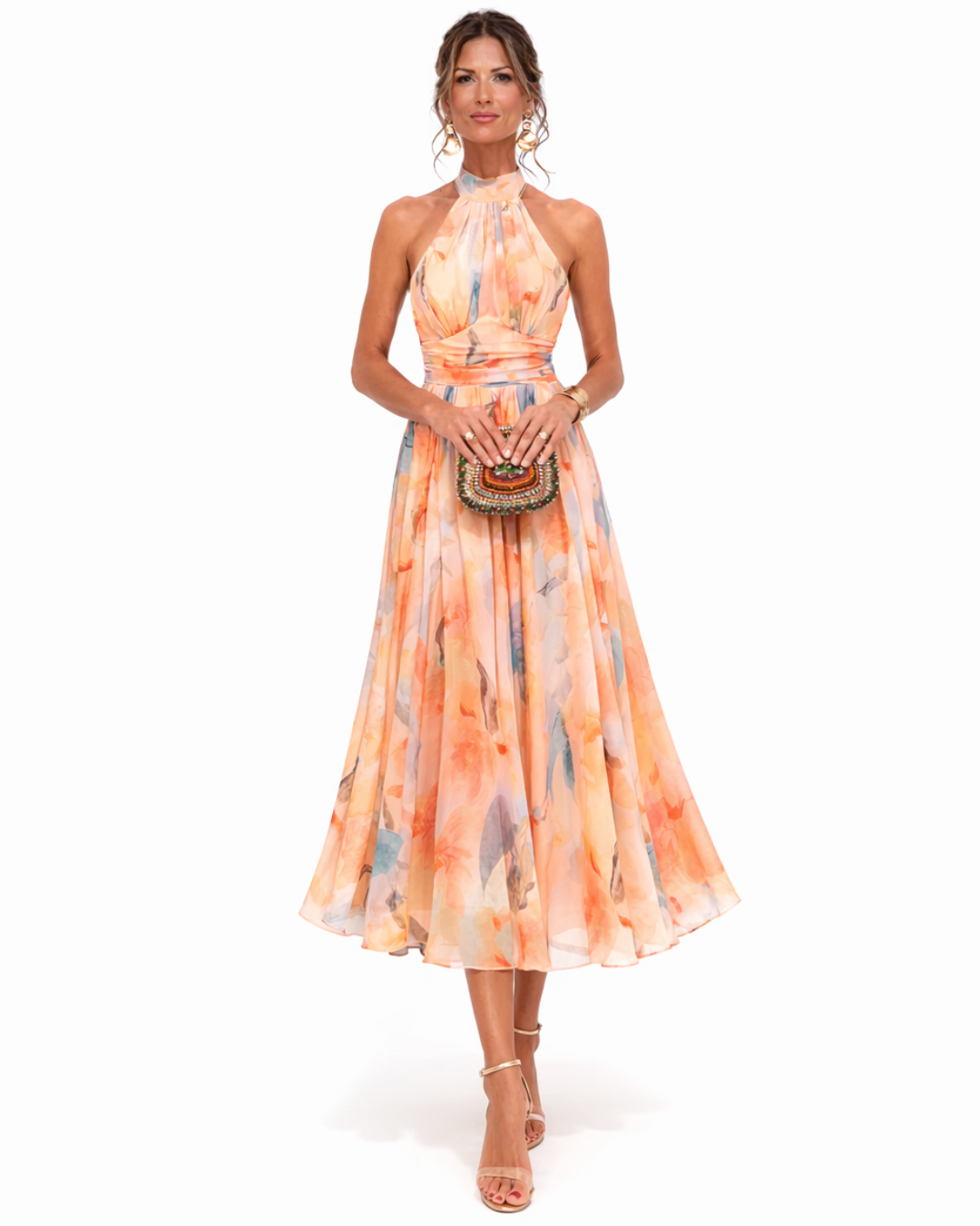 Elegantes Leinen Maxikleid im Aquarell Look