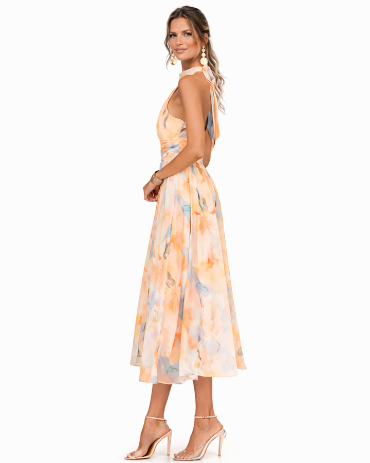 Elegantes Leinen Maxikleid im Aquarell Look (3)