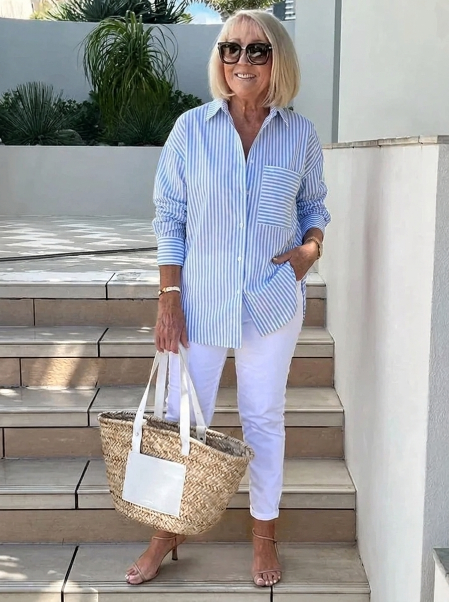 Elegantes Leinenhemd mit Streifen in Marineblau (Fast ausverkauft)