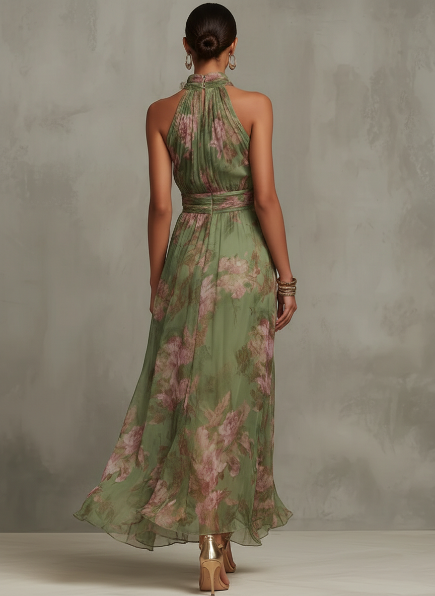 Elegantes Leinenkleid mit Blumenprint für den Sommer in Grüner Blumenprint 2