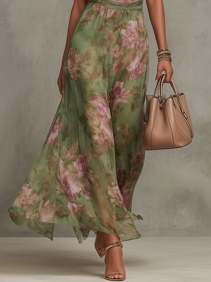 Elegantes Leinenkleid mit Blumenprint für den Sommer in Grüner Blumenprint 4
