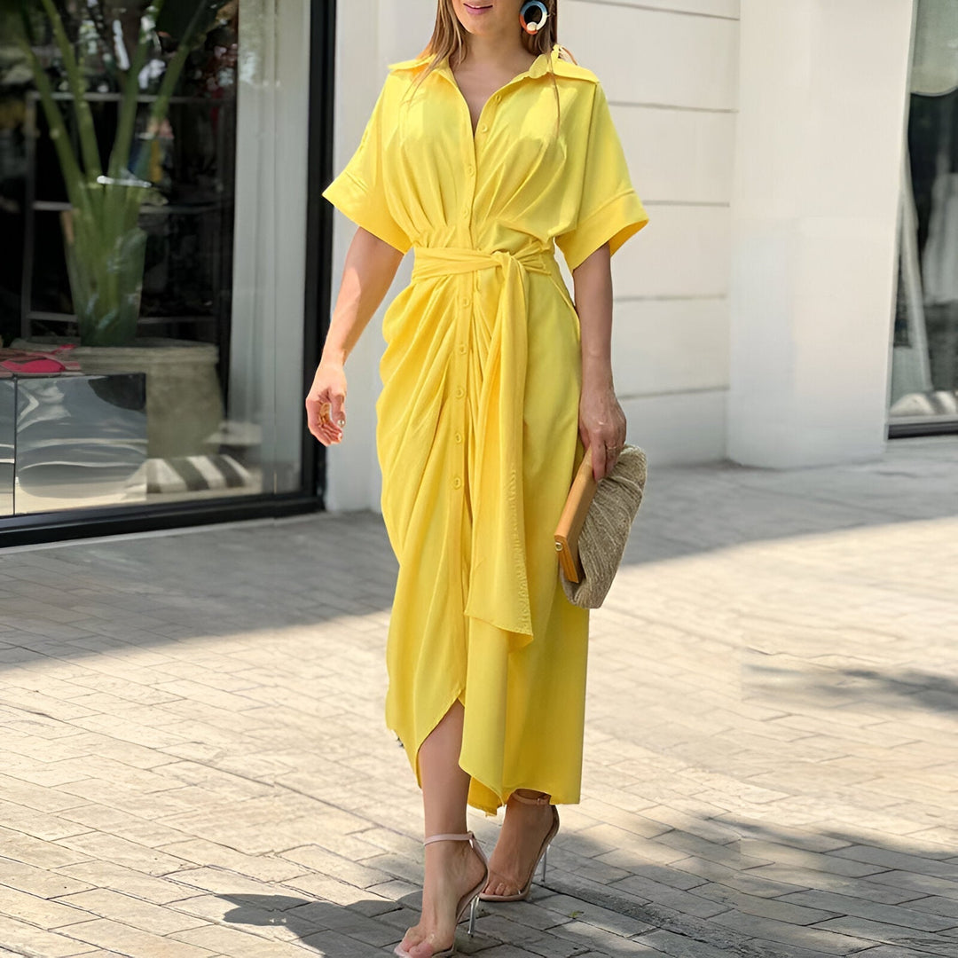 Elegantes Midikleid mit Taillenbund in Gelb