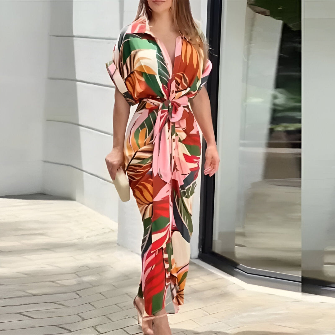 Elegantes Midikleid mit Taillenbund in Mehrfarbig