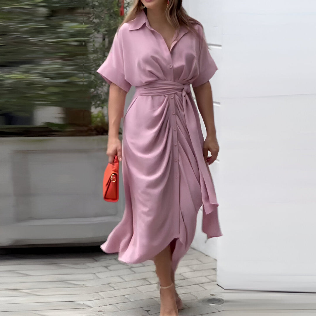 Elegantes Midikleid mit Taillenbund in Rosa
