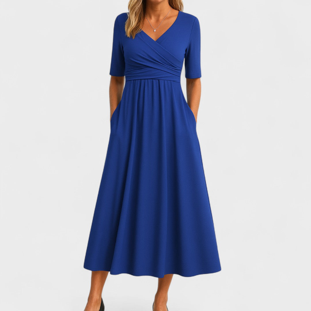Elegantes Midikleid mit Wickeleffekt für Damen in Blau