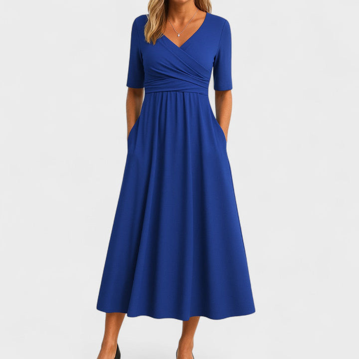 Elegantes Midikleid mit Wickeleffekt für Damen in Blau