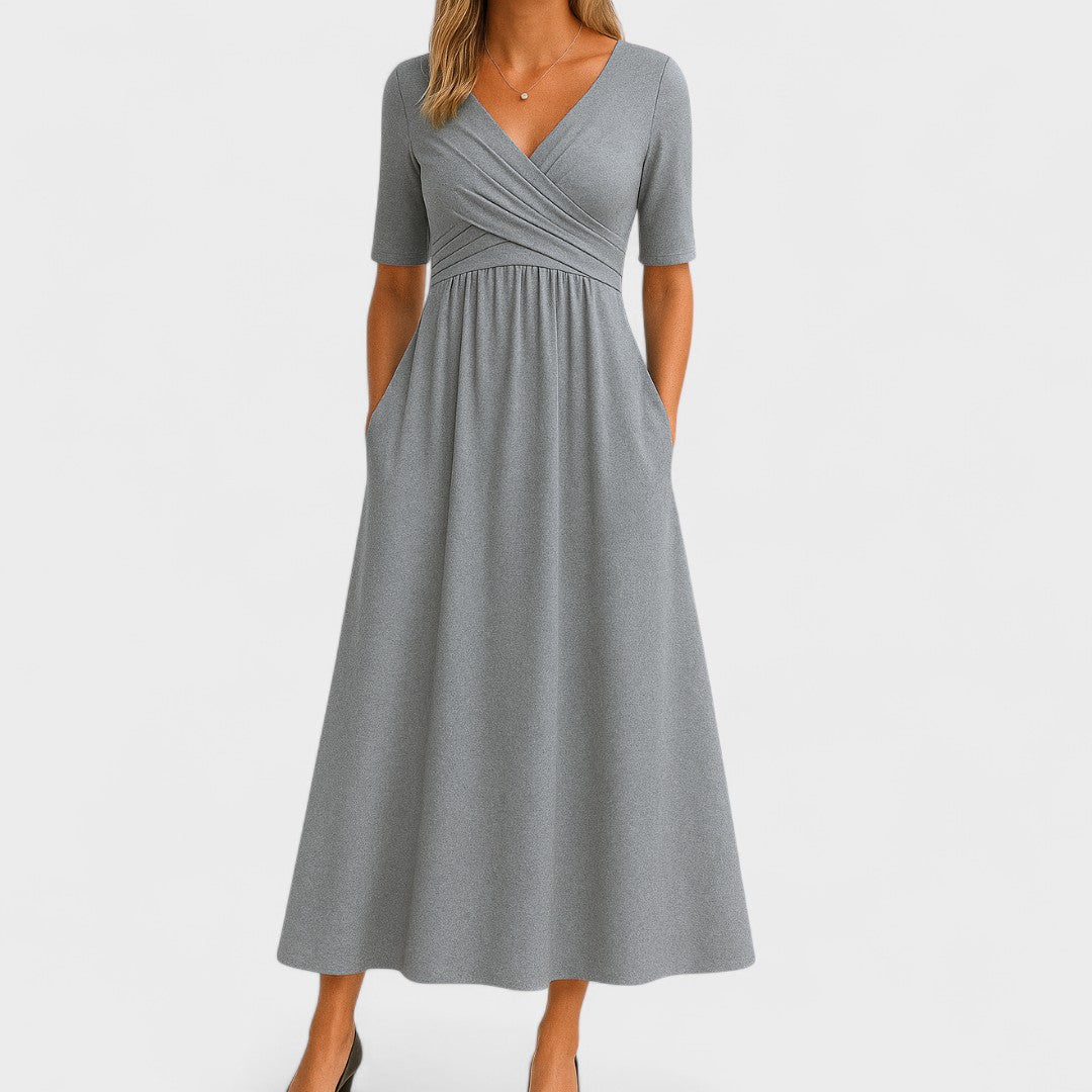 Elegantes Midikleid mit Wickeleffekt für Damen in Grau