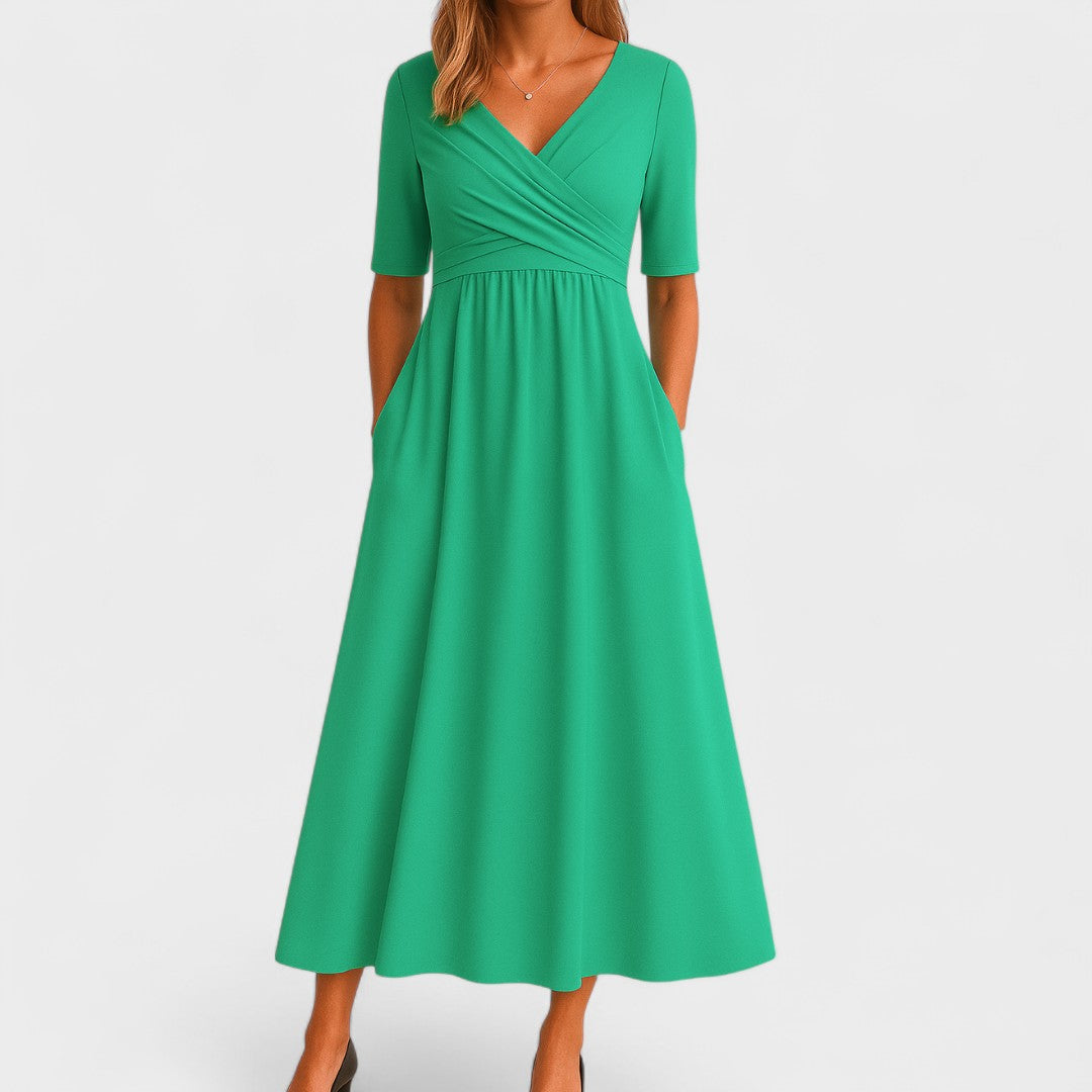 Elegantes Midikleid mit Wickeleffekt für Damen in Grün