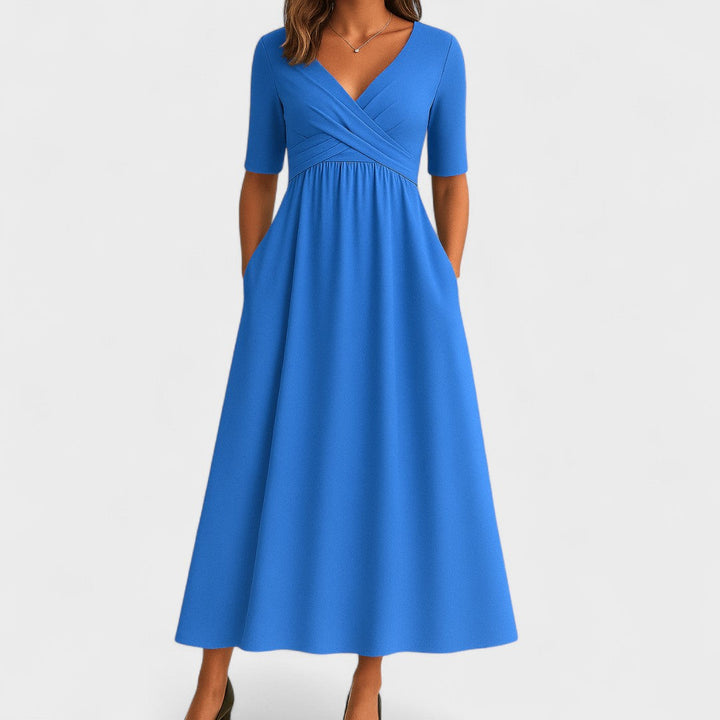 Elegantes Midikleid mit Wickeleffekt für Damen in Hellblau