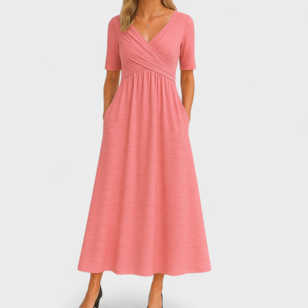 Elegantes Midikleid mit Wickeleffekt für Damen in Rosa