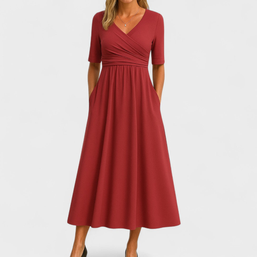 Elegantes Midikleid mit Wickeleffekt für Damen in Rot