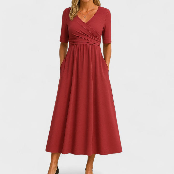 Elegantes Midikleid mit Wickeleffekt für Damen in Rot