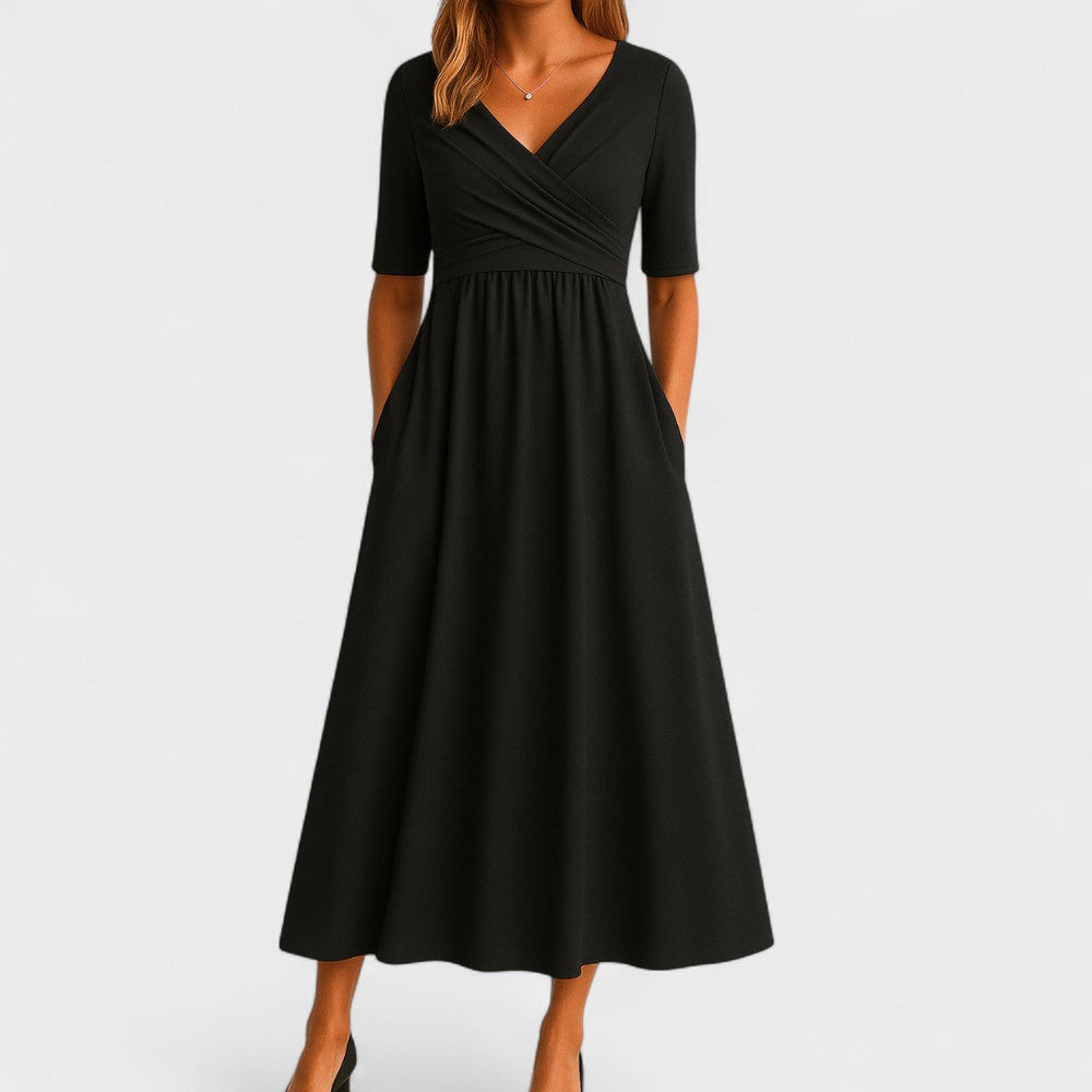 Elegantes Midikleid mit Wickeleffekt für Damen in Schwarz