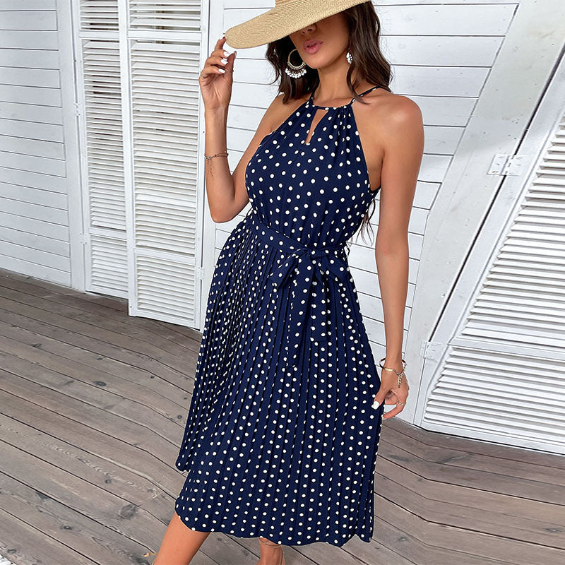 Elegantes Polka-Dot-Midikleid für den Sommer in Bleu roi