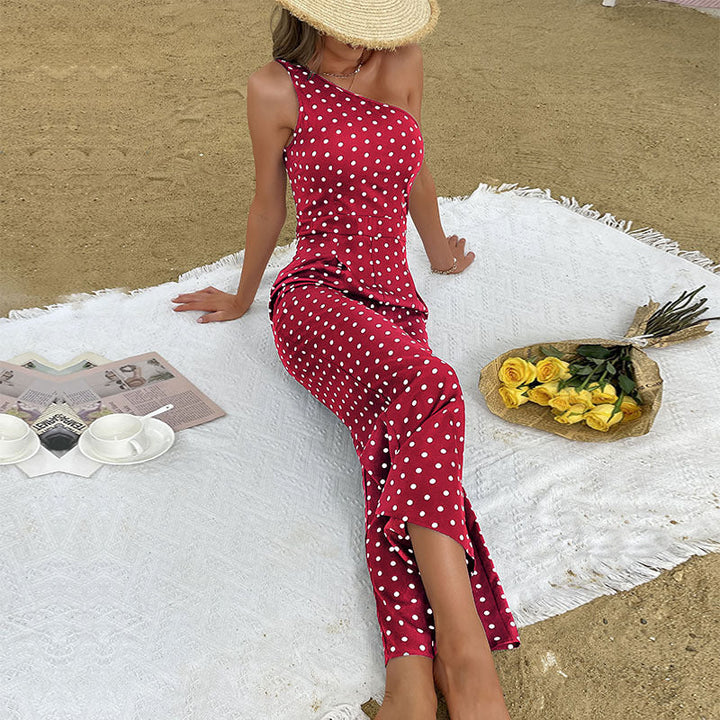 Elegantes Polka-Punkt-Maxikleid für den Sommer in Bourgogne