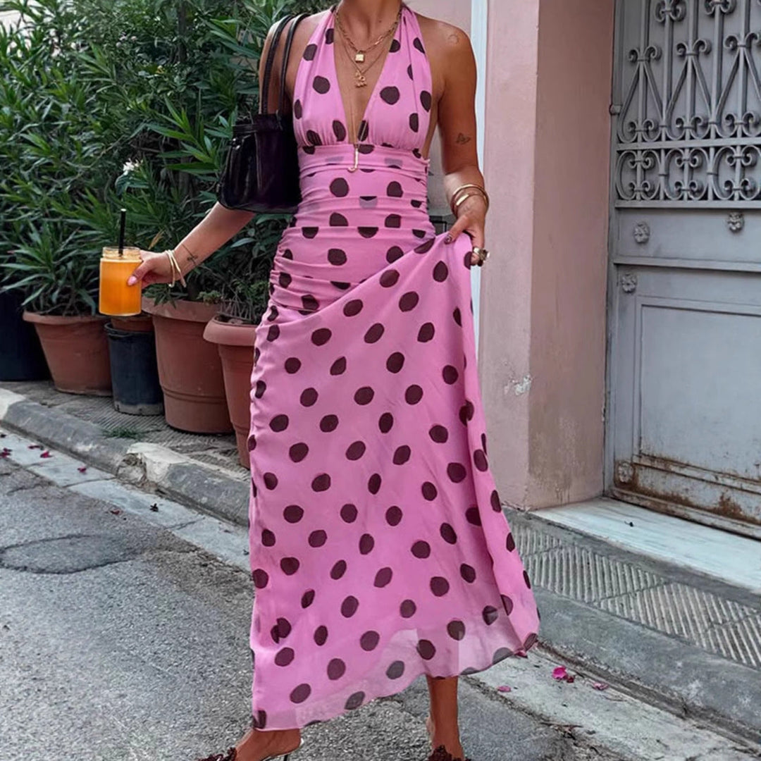 Elegantes Pünktchen-Maxikleid für den Sommer in Magenta
