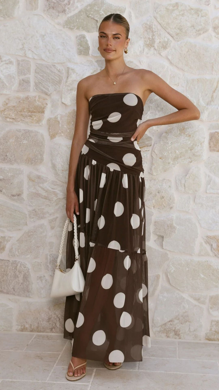 Elegantes Pünktchen-Maxikleid in polka dot pattern