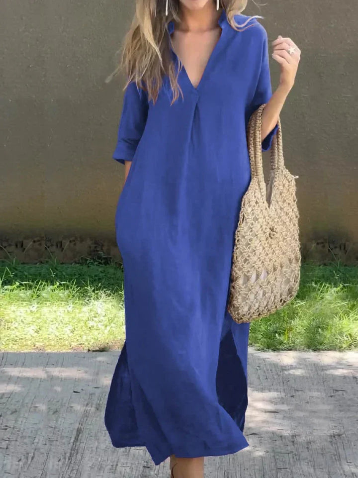 Elegantes Sommerkleid mit Taschen in Blau