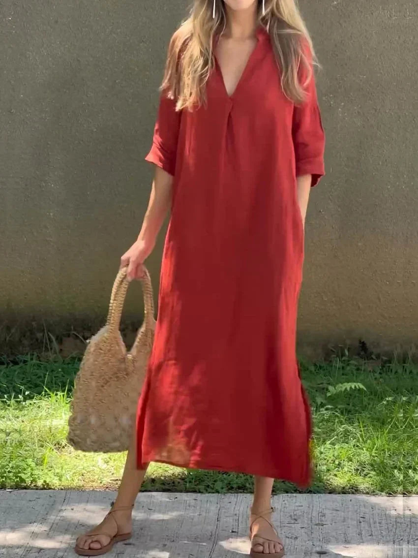 Elegantes Sommerkleid mit Taschen in Rot