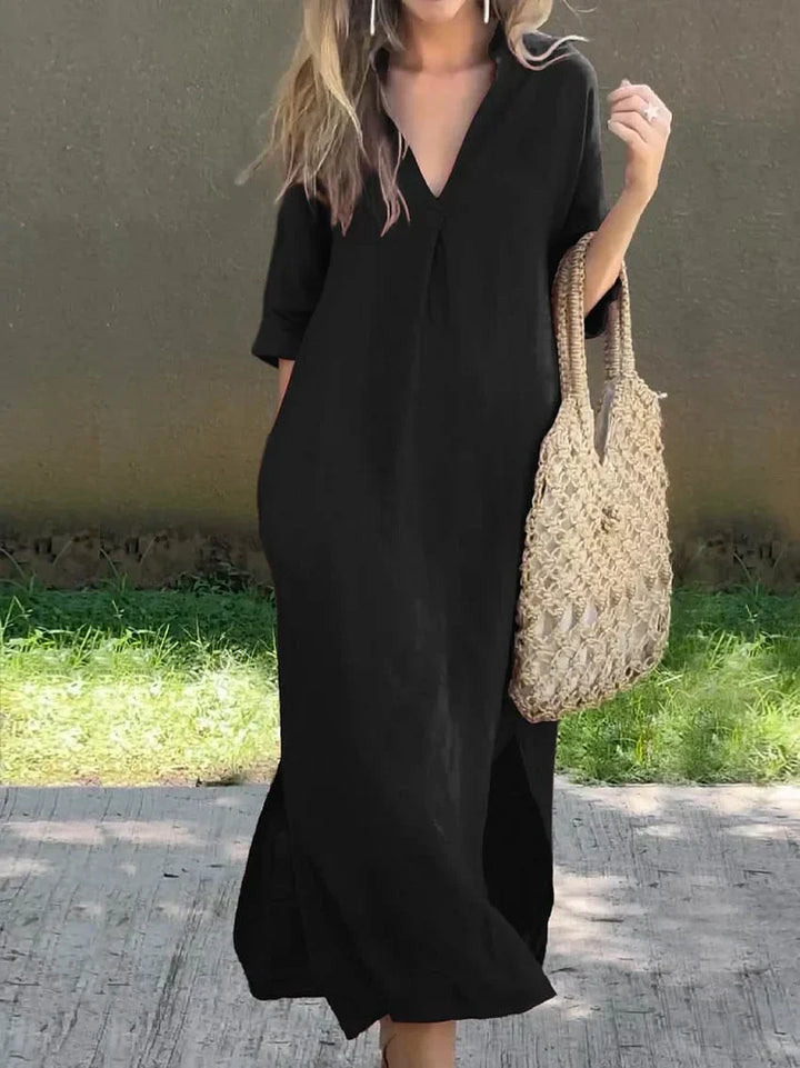 Elegantes Sommerkleid mit Taschen in Schwarz