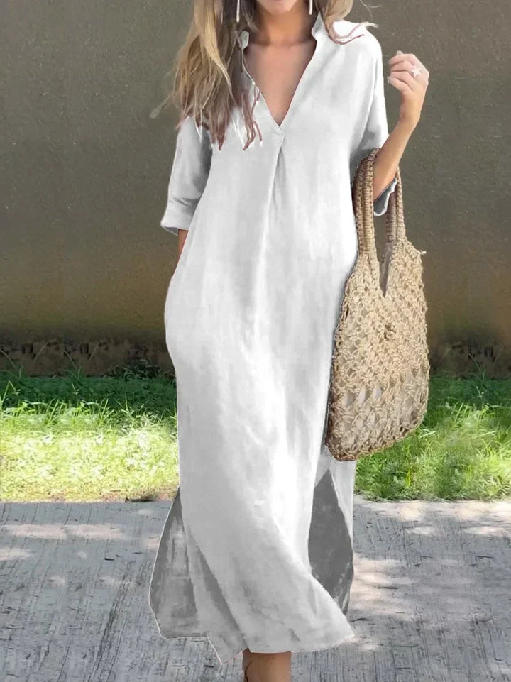 Elegantes Sommerkleid mit Taschen in Weiß