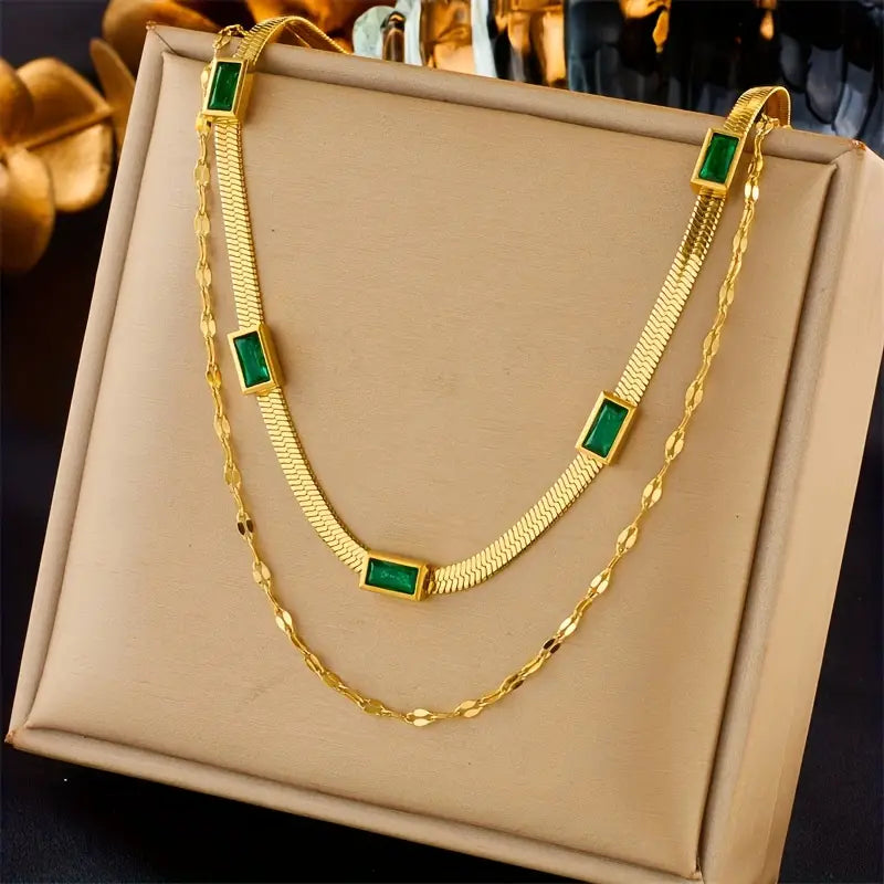 Retro-Doppelschicht-Halsband Sorella Gem | Goldfarben
