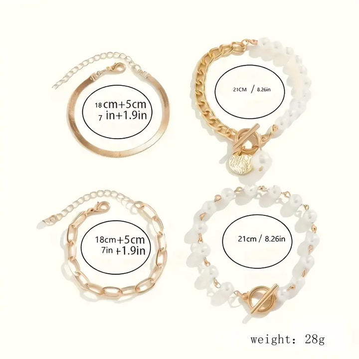 Elegantes 4-teiliges Goldfarbenes Armband-Set – Schlange, und Glieder