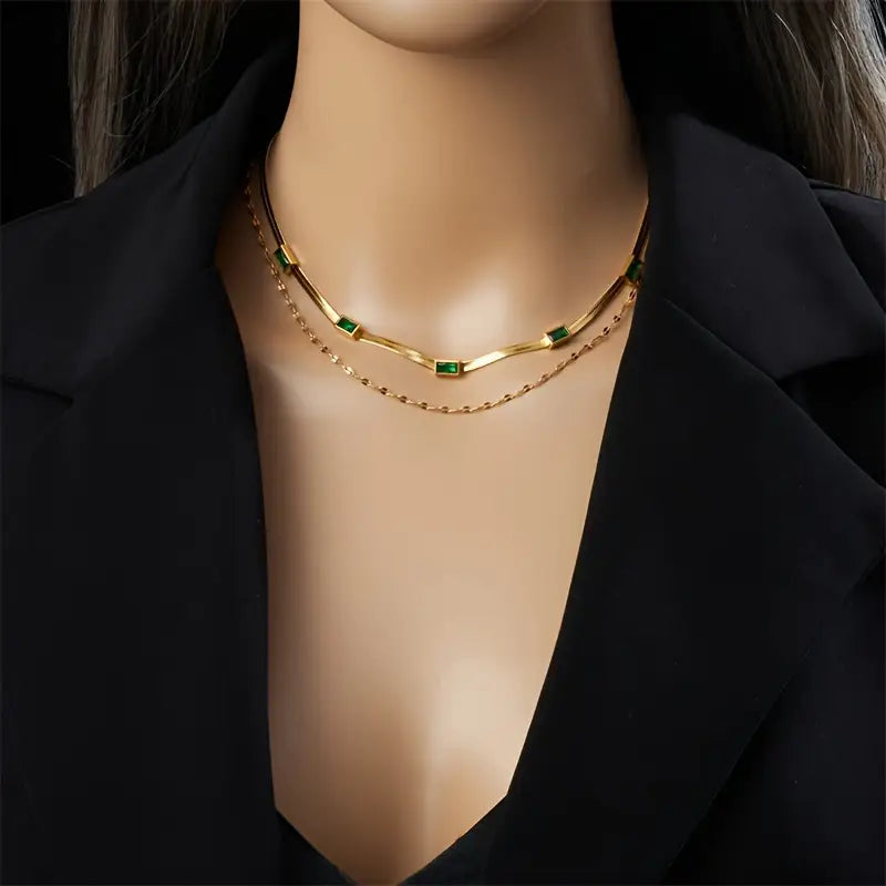 Retro-Doppelschicht-Halsband Sorella Gem | Goldfarben