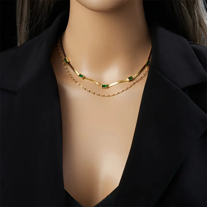 Retro-Doppelschicht-Halsband Sorella Gem | Goldfarben