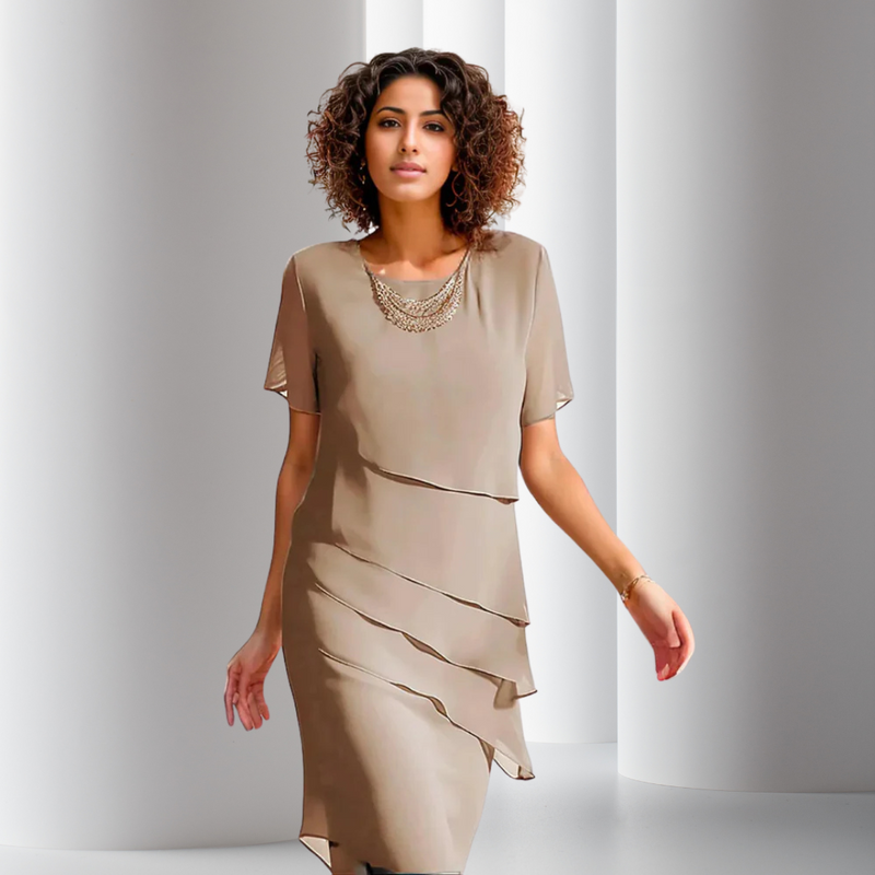 Festliches Damen Abendkleid aus Chiffon in Khaki
