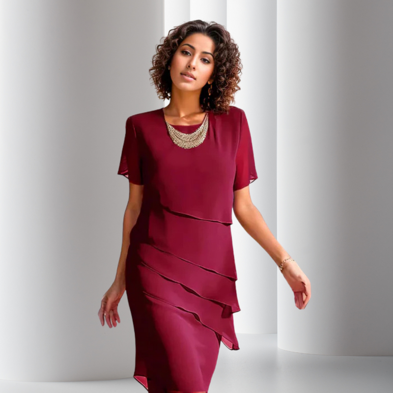 Festliches Damen Abendkleid aus Chiffon in Rot