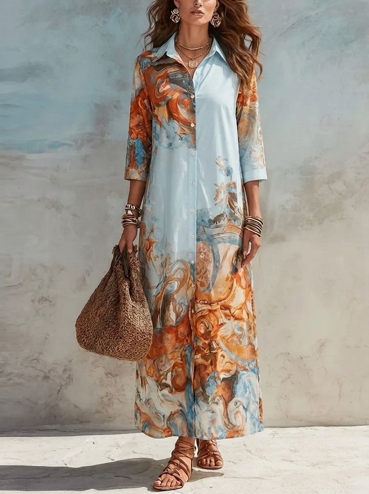 Festliches Damen-Maxikleid im Paisley-Stil für Herbst in Hellblau