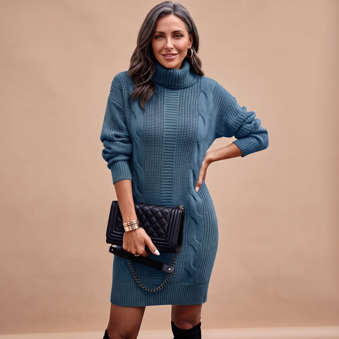Festliches Damen Strickkleid für Hochzeitsgäste Midi in Blau